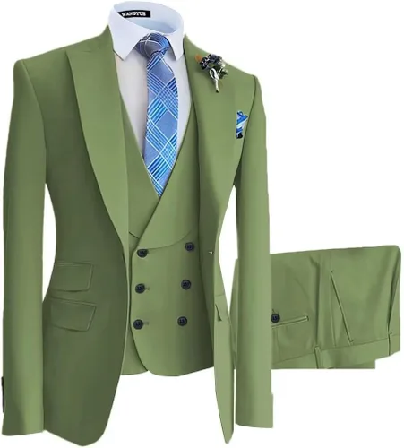 Vista 8 de Wangyue Trajes de 3 piezas para hombre, traje ajustado de doble botonadura, traje de baile de graduación, boda, fiesta, esmoquin, chaqueta, chaleco