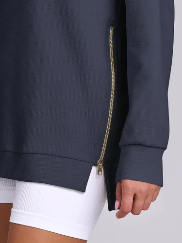Vista 6 de ANRABESS - Sudadera de gran tamaño para mujer, cuello redondo, manga larga, tipo túnica, con cremallera lateral, sudadera con capucha, suéter