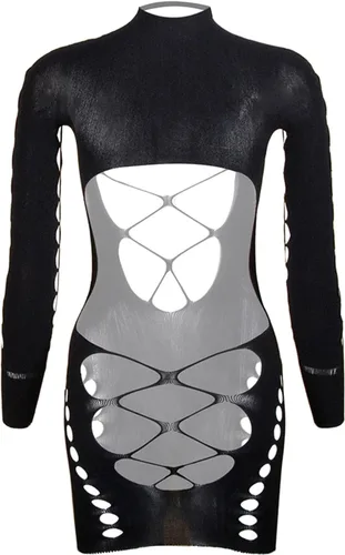 Vista 4 de Camisón transparente para mujer, lencería de malla con huecos