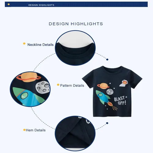 Vista 2 de Camisetas de manga corta de algodón para niños pequeños, camisetas de manga corta, con cuello redondo para verano