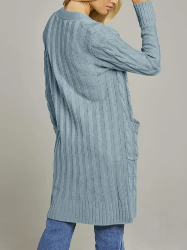 Vista 3 de MEROKEETY - Cárdigan largo de punto trenzado para mujer, suéter tejido de manga larga, abierto por delante y con botones, ropa para exteriores