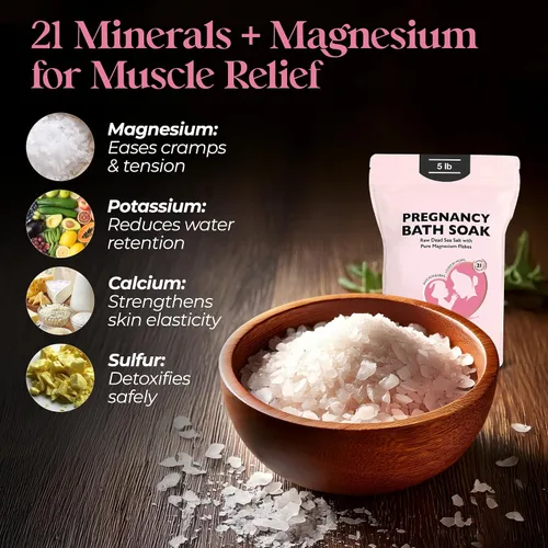 Vista 3 de Aromasong Baño de embarazo en el Mar Muerto de 5 libras - Copos y minerales de magnesio puro sin perfume - Embarazo y dolores musculares posparto