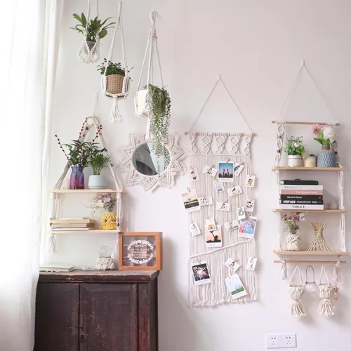 Vista 5 de TENEWEE Decoración de pared bohemia para colgar fotos, marcos de fotos de macramé, marco de collage de fotos, decoración de pared para regalos