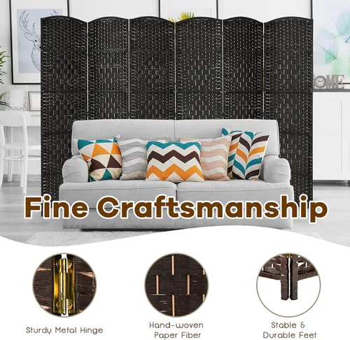 Vista 6 de Giantex Divisor de habitación de 6 paneles de 6 pies de alto, panel divisor de madera independiente con fibra de papel tejida a mano, separadores