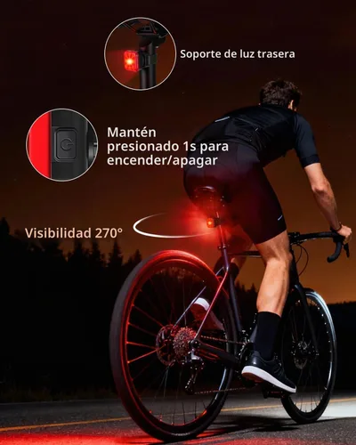 Vista 7 de WSDCAM Bocina de bicicleta de 140 dB con luz delantera y trasera, interruptor de control de campana de bicicleta 2 en 1, luz LED, recargable a