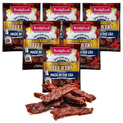 Vista 20 de Bridgford Sweet Baby Ray's Beef Jerky Honey BBQ de 3.25 onzas, paquete de 2 – Cecina alta en proteínas para impulso de energía del mediodía