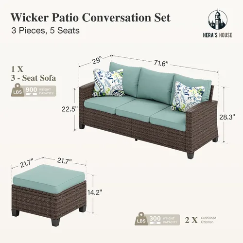 Vista 106 de HERA'S HOUSE - Juego de muebles para patio con mesa para fogata, muebles de mimbre para exteriores, sofá de conversación con asientos profundos