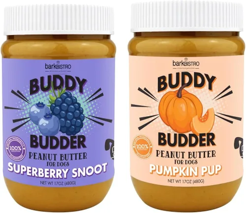 Vista 6 de BUDDY BUDDER Bark Bistro, golosinas de mantequilla de maní 100% natural para perros, enriquecimiento para perros, bolsillo para píldoras, fabricado