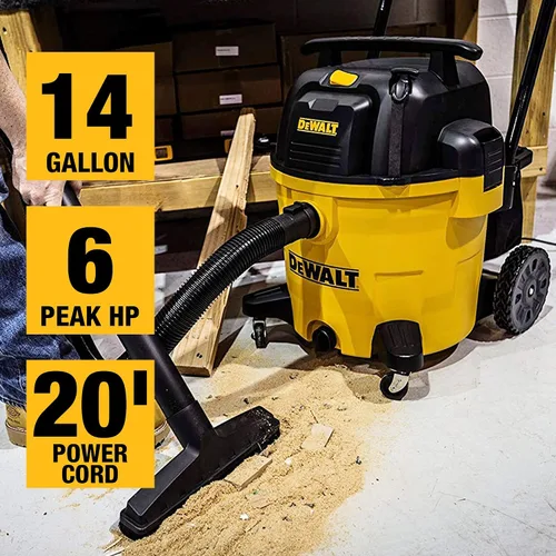 Vista 4 de DEWALT DXV14P Aspiradora para tienda en húmedo y seco de 14 galones, aspiradora en húmedo y seco de 6 HP con 110 CFM de potente succión, amarilla