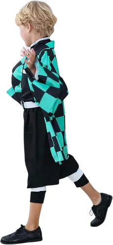 Vista 7 de Anime Tanjiro Cosplay Costume kimono Christmas Thanksgiving Day Cloak Outfit Halloween Dress Uniform for Boys Kids Men
