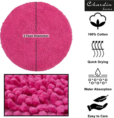 Vista 7 de Chardin home Alfombra de baño redonda rosa intenso, alfombra de baño bohemia de 2 pies, también perfecta para habitaciones de niños, guarderías