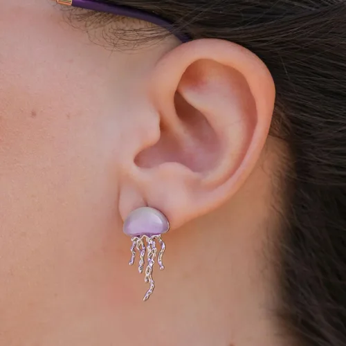 Vista 3 de FABMODE Aretes de medusa con diseño de animales del océano, joyería de ópalo oceánico, accesorios temáticos de playa hawaiana, regalos novedosos