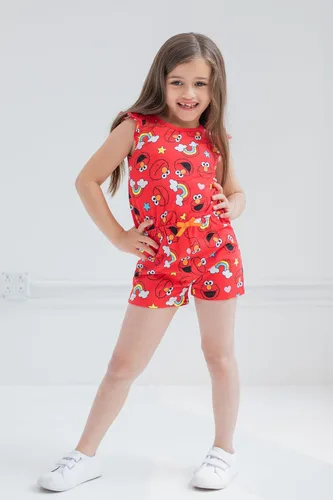 Vista 4 de Sesame Street Elmo - Mameluco con volantes de rizo francés para niñas