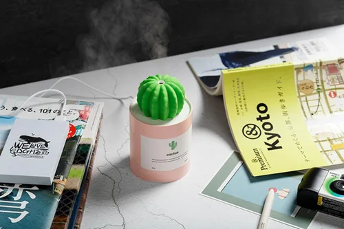 Vista 4 de Minihumidificador, 280ml USB Portátil Cactus Difusor de aire con niebla fría, Funcionamiento Ultra-silencioso para Dormitorio Hogar Oficina Yoga