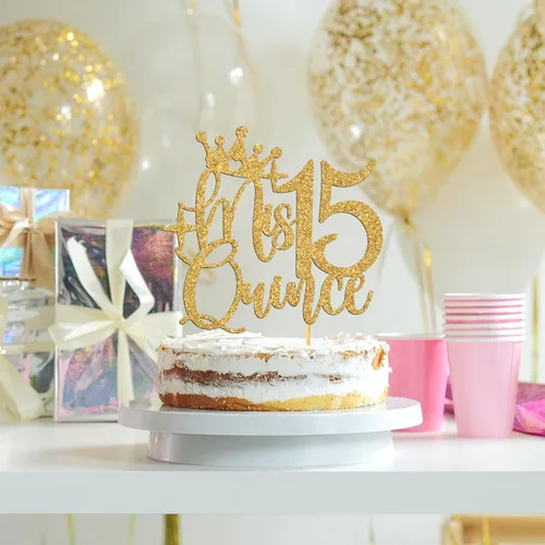 Vista 4 de Decoración para pastel de membrillo Mis 15, feliz 15 anos/Cheers to 15 años de edad, decoración de pastel para niña, suministros de decoración