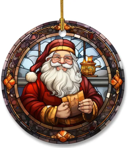 Vista 9 de Adorno de cerámica divertido - Papá Noel travieso y ciervo "Deseo que no te traiga nada más que una feliz Navidad" - Adornos para el hogar, adorno