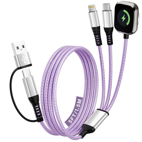 Vista 15 de Cruise Travel Essentials 2026, cable USB A/C 3 en 2 para iPhone 17, cargador iWatch, cable de carga múltiple trenzado, cable de carga múltiple