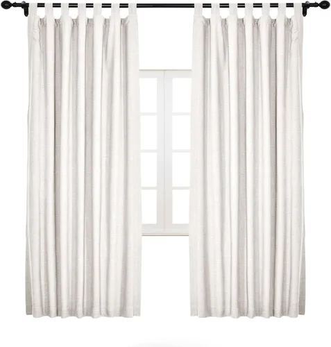 Vista 7 de cololeaf Cortinas opacas de lino blanco para dormitorio, sala de estar, cortinas de arpillera de granja con forro opaco con pestaña superior