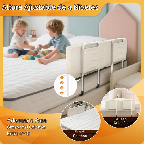 Vista 3 de Riel de cama para niños pequeños, protector de cama ajustable para camas individuales y matrimoniales, rieles de seguridad de cama para niños