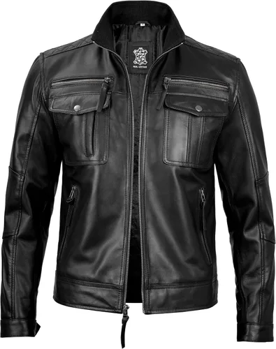 Vista 23 de Blingsoul Real Lambskin Leather Jacket Men - Chaquetas de cuero para Hombres