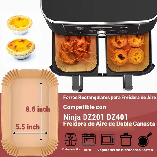 Vista 2 de 100 forros para freidora de aire para Ninja, 8.6 x 5.5 pulgadas, papel desechable para freidora de aire de doble canasta, forros de papel pergamino