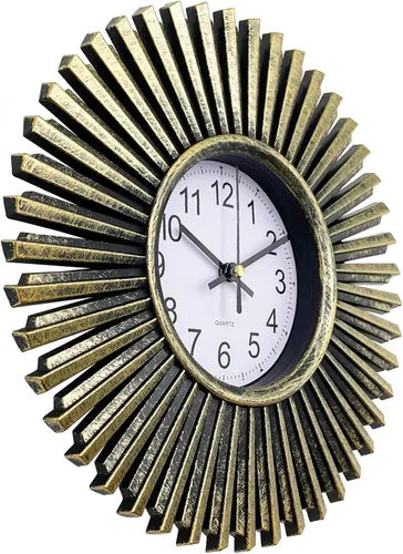 Vista 7 de Reloj de pared pequeño que funciona con pilas, reloj de pared analógico de 10 pulgadas, reloj de pared decorativo con forma de explosión