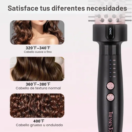 Vista 6 de Cepillo Térmico de 1.25 Pulgadas con 5 Ajustes de Temperatura, Rizador de Pelo Térmico Universal de Voltaje, Cepillo Rizador Térmico Redondo
