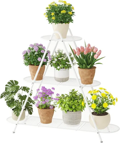 Vista 8 de STDDRE Soporte para plantas de interior, estante alto para plantas al aire libre, estante alto para plantas de 3 niveles, soporte de metal grande