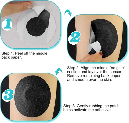 Vista 6 de Cubiertas de sensor para Freestyle Libre, 30 parches adhesivos para sensor impermeables y a prueba de sudor, cinta de sobreparche para sensor CGM
