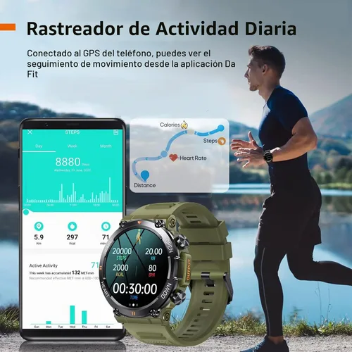 Vista 4 de Relojes inteligentes con pantalla IPS de 1.39 pulgadas para hombres, resistente y táctico, rastreador de actividad física con llamada