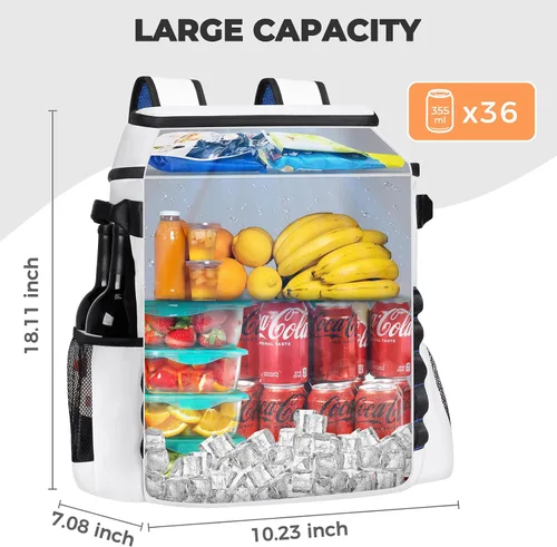 Vista 8 de Heytrip Backpack Cooler Insulated Waterproof Leakproof Lunch Bag 36/54 Cans Blanco