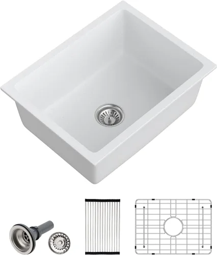 Vista 21 de Dcolora Fregadero de Barra de Composite de Cuarzo de 22 Pulgadas Negro Bajo Encimera Pequeño Fregadero de Cocina de Composite de Granito Prep RV