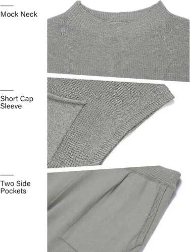 Vista 7 de MEROKEETY Conjunto de dos piezas para mujer, suéter de punto, sin botones, pantalones de cintura alta, conjunto de chándal