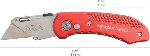 Vista 6 de Amazon Basics Cuchillo utilitario plegable, cuerpo de aluminio ligero, rojo