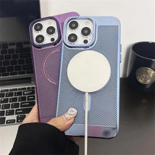 Vista 4 de Funda magnética de disipación de calor para iPhone 14 Pro Max compatible con Magsafe delgada y dura carga inalámbrica galvanizada