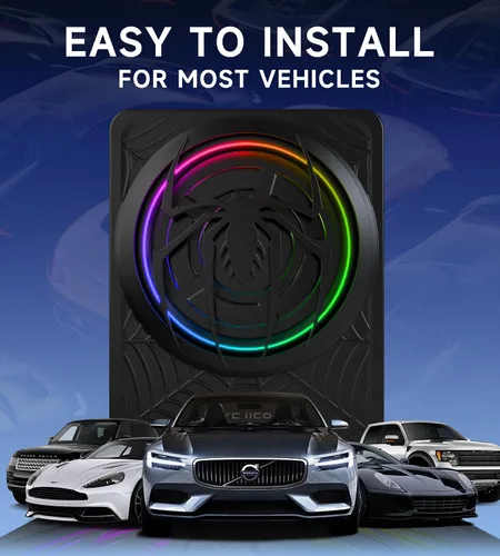 Vista 7 de Subwoofer RGB de 1200W, Subwoofer de Coche Delgado Bajo el Asiento y Paquete de Amplificador con Luz RGB Sincronizada con el Ritmo, Control