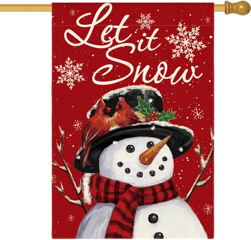 Vista 18 de AVOIN colorlife Deje que nieve muñeco de nieve copo de nieve bandera de Navidad de jardín 12x18 pulgadas de doble cara, bandera decorativa de granja