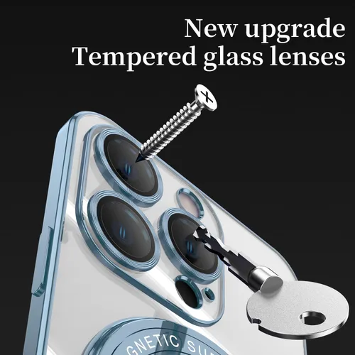 Vista 6 de QLTYPRI Funda magnética transparente para iPhone 12 Pro Max compatible con MagSafe, soporte de anillo invisible, protección completa para lente
