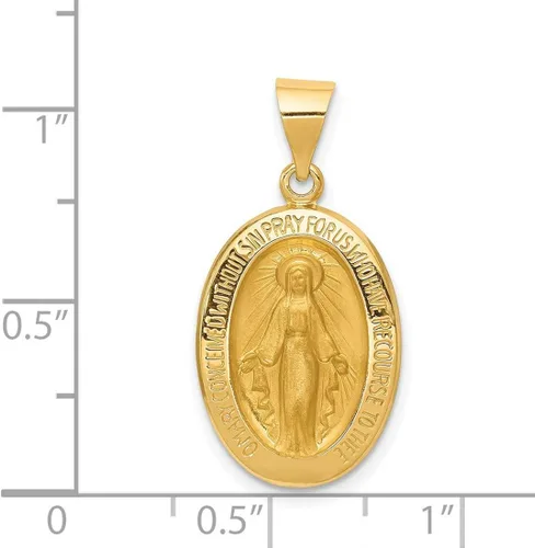 Vista 3 de Medalla milagrosa de María Madre de Dios con palabras colgante ovalado hueco en oro real de 14 quilates