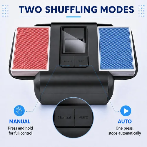 Vista 2 de Card Shuffler 1-2 Deck with Auto Stop & Manual Mode, USB Powered Black