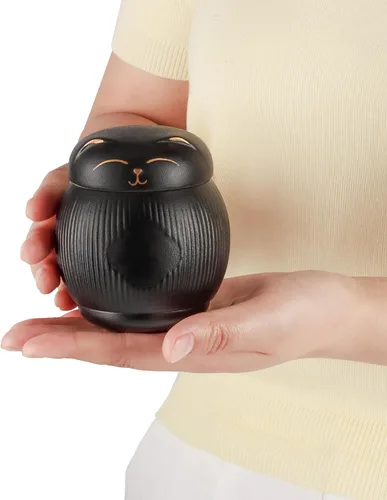 Vista 8 de Urna de cerámica para gatos para cenizas - Caja conmemorativa Negro