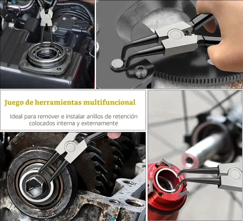 Vista 6 de Juego de alicates de anillo a presión, 2 piezas de 7" de alicates internos/externos con mandíbula doblada, kit de alicates de precisión de carga