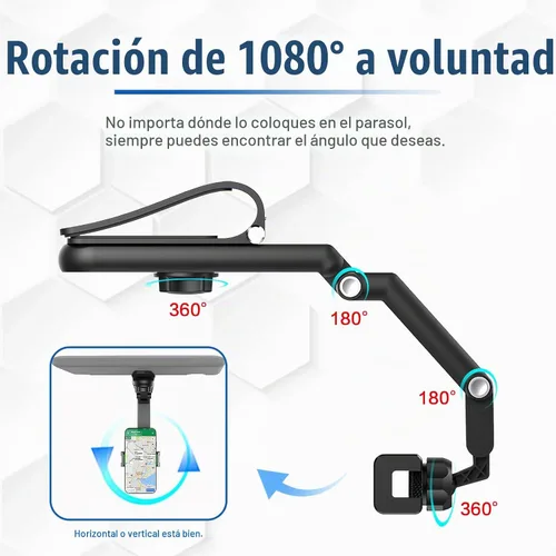 Vista 4 de Soporte de Teléfono para Parasol de Automóvil, Soporte Giratorio de Teléfono Celular con Visión Trasera de 360°, 1080 Multifunción Giratorio y Negro