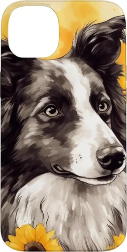 Vista 15 de iPhone 16 Border Collie Dog Watercolor Sunflower Border Collie Case