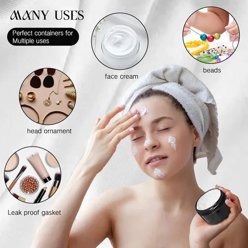 Vista 3 de SATINIOR 24 frascos de plástico transparente vacíos con tapas, recipientes de almacenamiento redondos de boca ancha para productos de belleza