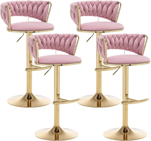 Vista 33 de Canxkun Gold - Juego de 2 taburetes de bar, sillas de bar de altura de mostrador con respaldo bajo, taburetes de bar de altura ajustable de Beige