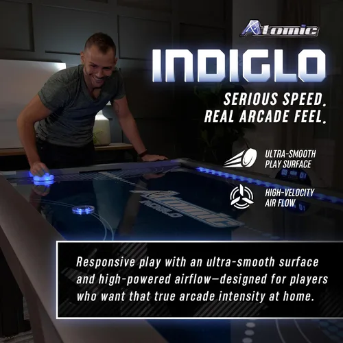 Vista 6 de Mesa de hockey arcade con aire Atomic de 90" Indiglo con luces LED - Incluye discos y empujadores con luz, gris