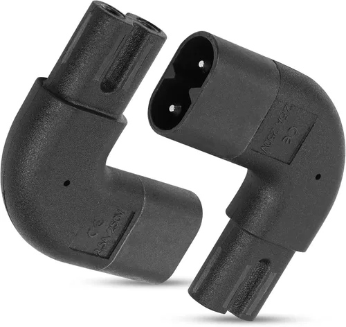 Vista 5 de Adaptador de ángulo recto IEC 320 C7 a C8, adaptador de corriente alterna de curva lateral de 90 grados, convertidor de 250 V 2.5 A figura 8 macho a