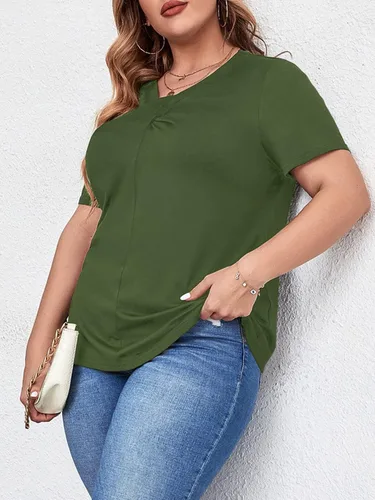 Vista 3 de Camiseta de talla grande para mujer, con hombros descubiertos, manga corta, cuello redondo, casual, de verano, con nudo torcido, talla XL - 4XL