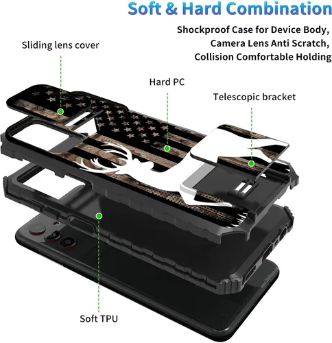 Vista 2 de Funda para Samsung Galaxy A13 5G/4G/A04S, Galaxy A13 5G con cubierta de cámara deslizante, funda de doble capa integrada con función atril